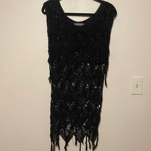 All Saints Spiritual Field Carolina Vintage Black Crochet Coverup Size 8